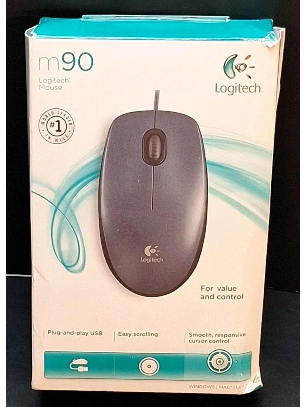 Logitech M90 Wired Optical Mouse - NEW SEALED Plug And Play USB Easy Scrolling